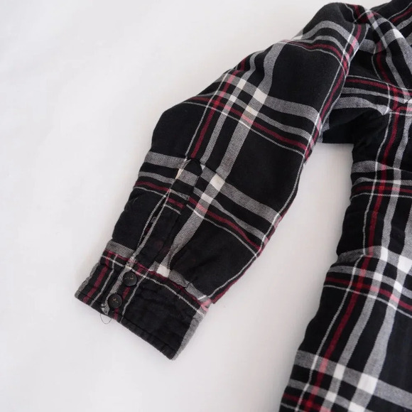 Dickies Black Red Checker Button Up Removable Hood Quilt Stitch Lined Shacket XL - Picture 10 of 15